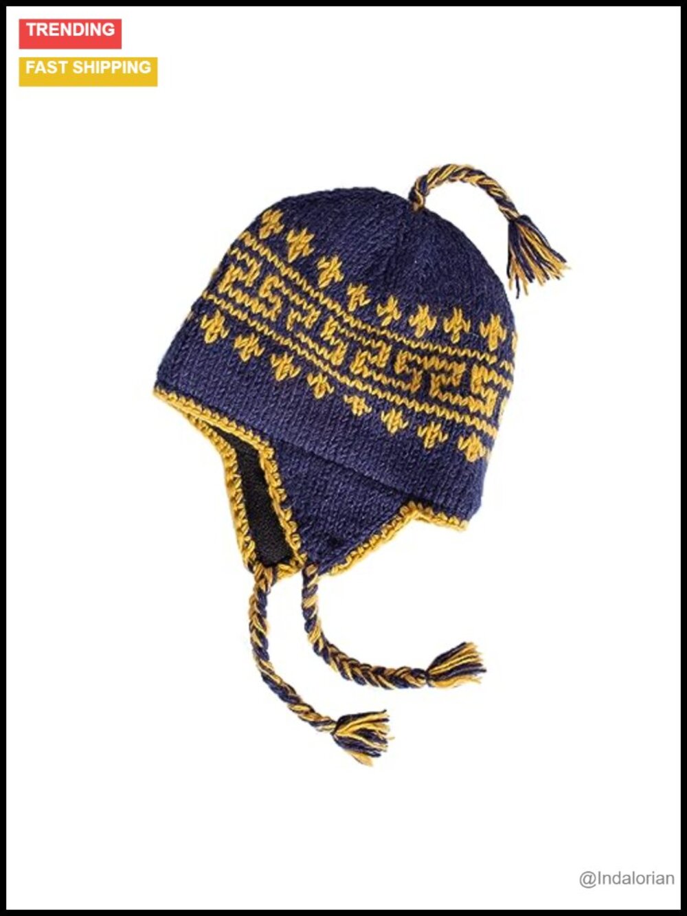 Hand Knit Wool Sherpa Hat with Micro Fleece Lining Ear Flaps Winter Toque